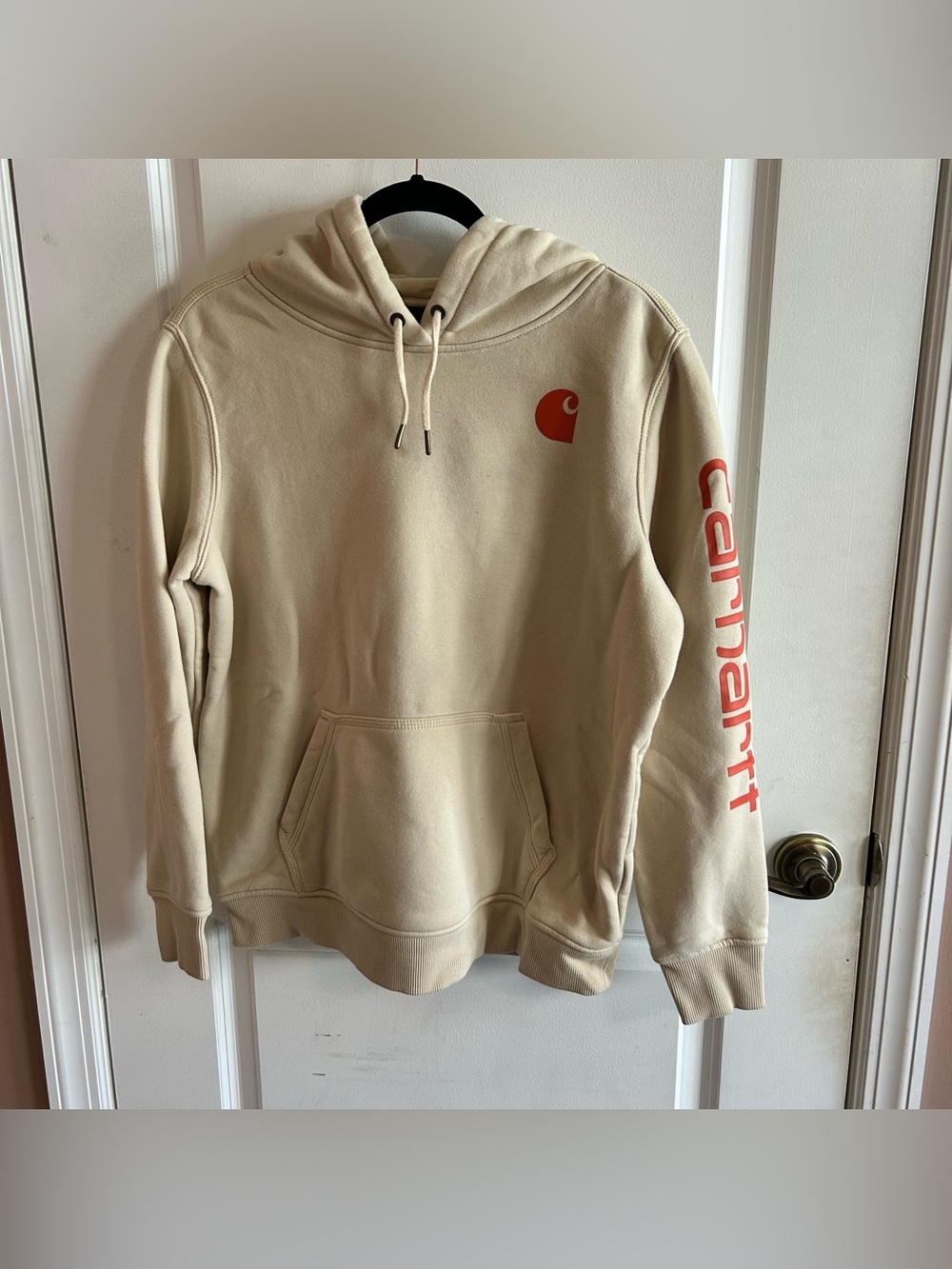 Carhartt Hoodie in Cream with Coral Logo